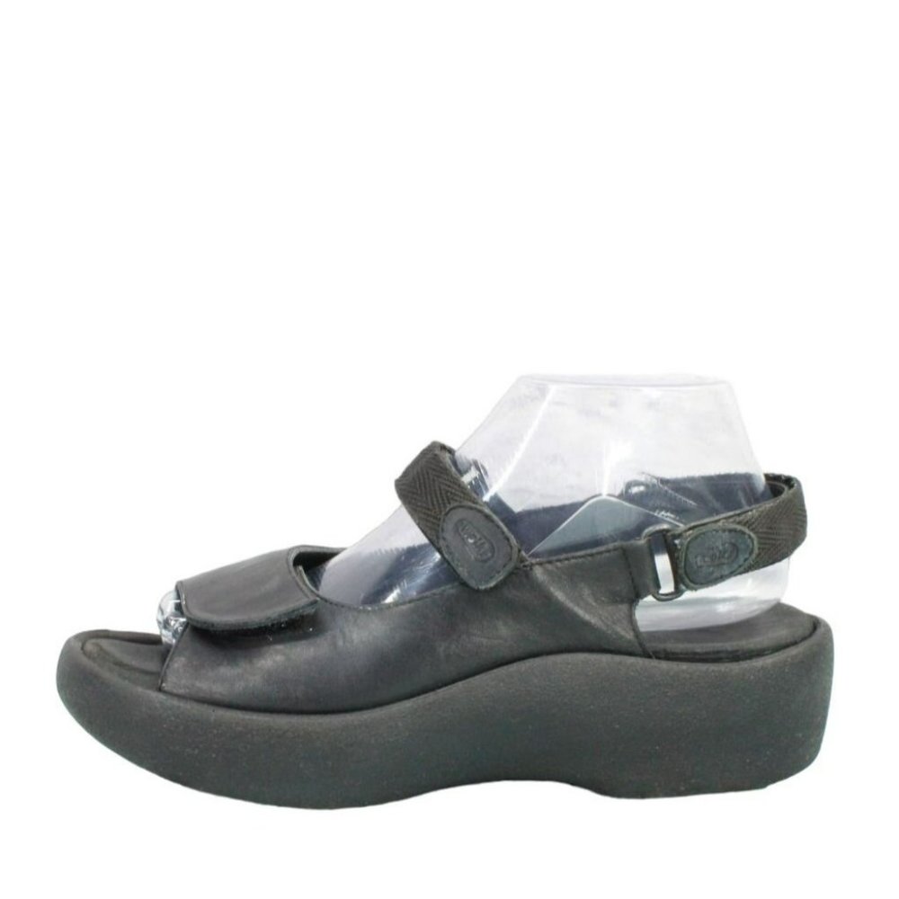 Wolky Jewel Black Leather Hook & Loop Slingback Sport Sandals Size 8.5 - 9